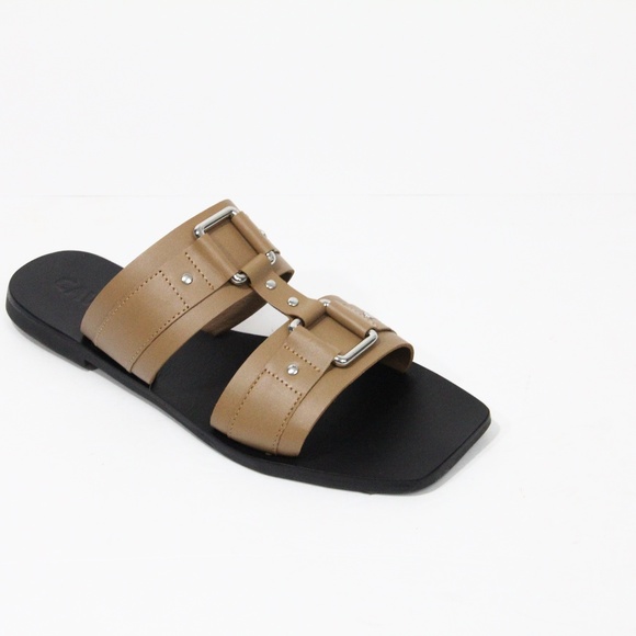 Caverley Sandals New Eu 39 Women Leather Slide Flat Shoe Cass square toe - Picture 1 of 8